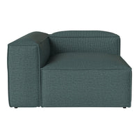 Teal sectional sofa with a textured fabric pattern, featuring clean lines and a contemporary design.