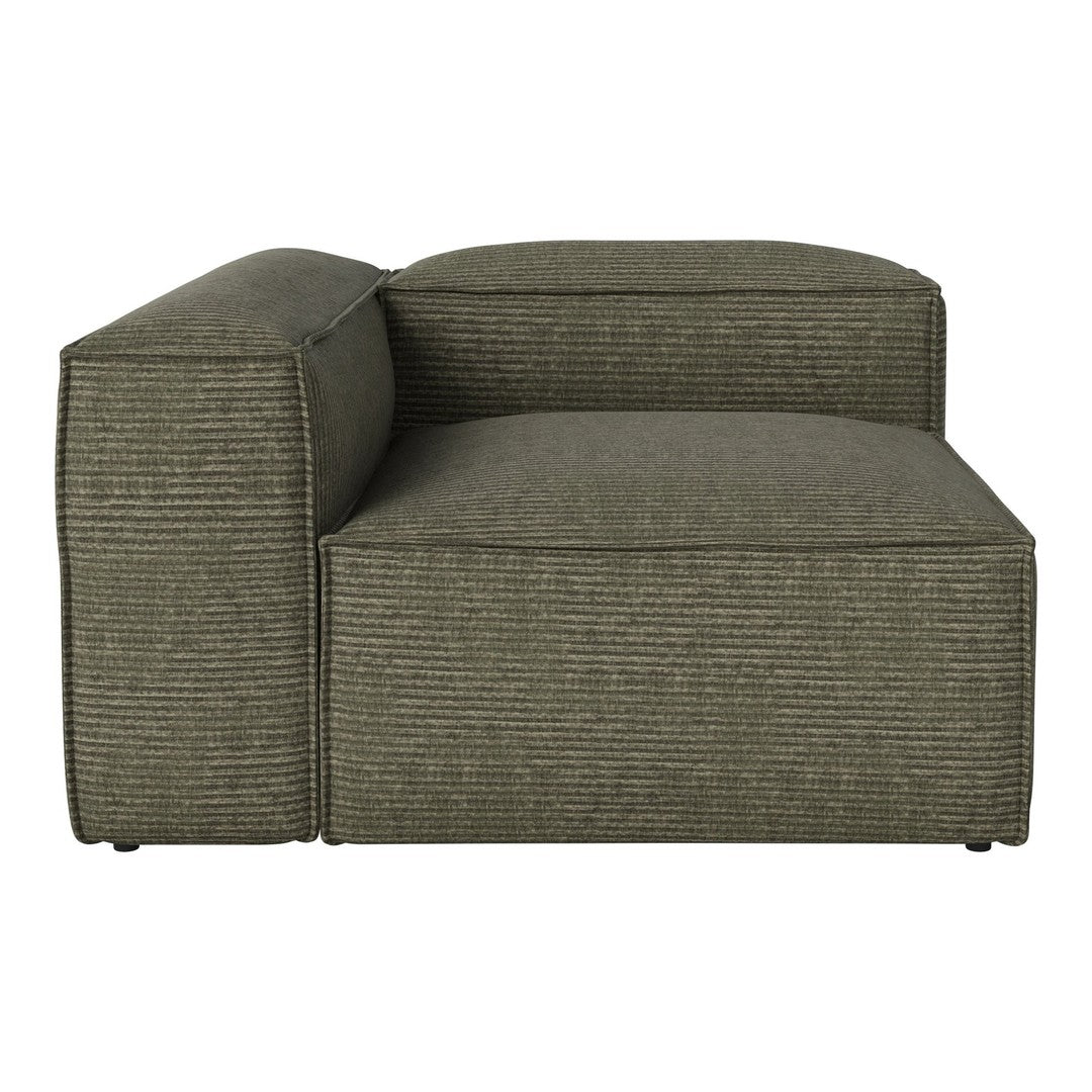 Stylish green striped sectional sofa with a modern design and textured fabric. Perfect for contemporary living spaces.