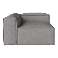 Gray upholstered sofa section with a sleek modern design and subtle textured fabric pattern.