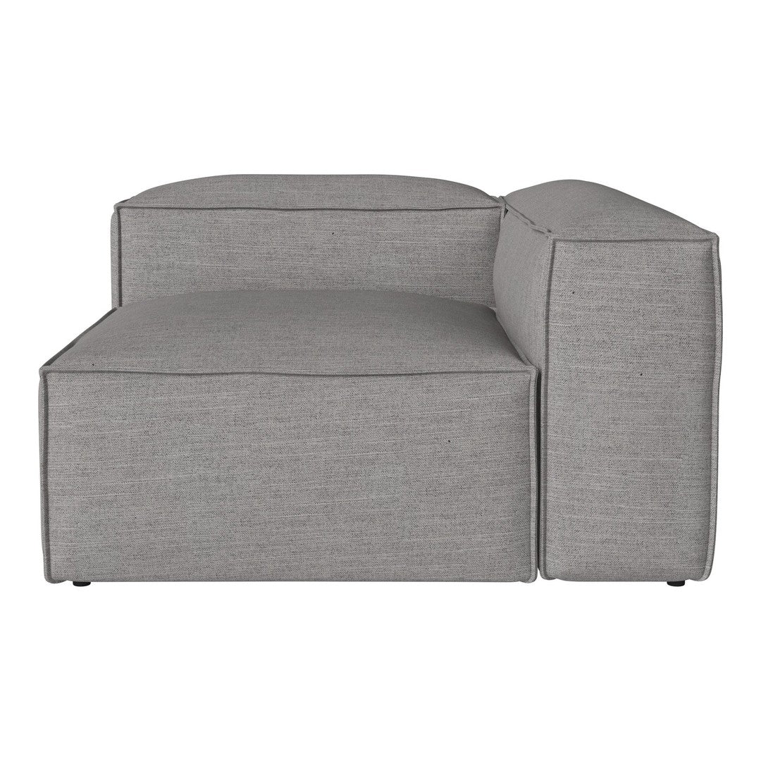 Gray textured fabric sectional sofa with clean lines and a minimalist design. Perfect for modern living spaces.