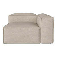 Beige upholstery sofa with a minimalist design, featuring a solid pattern and clean lines for a modern look.