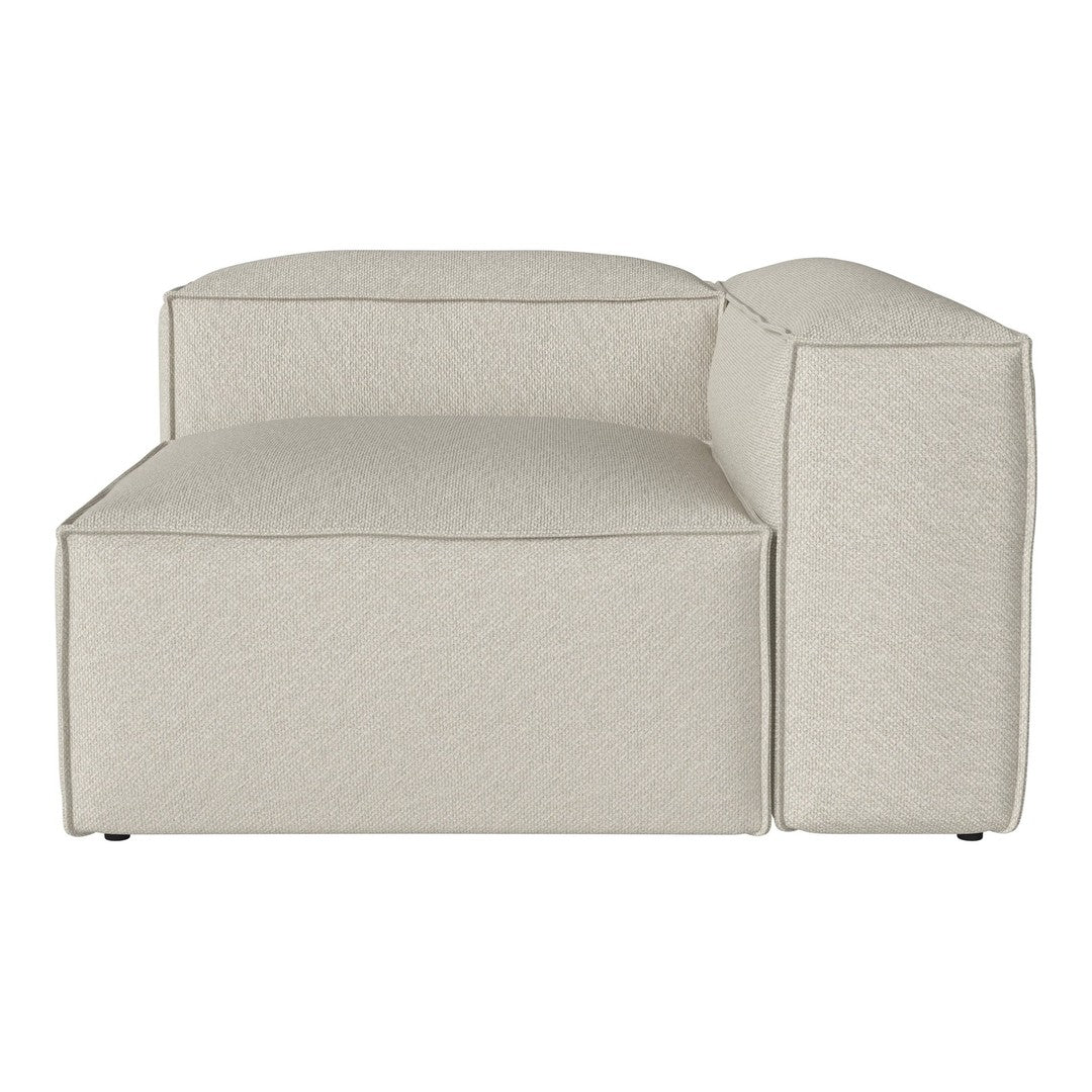 Neutral beige sectional sofa with a subtle textured pattern, featuring clean lines and a modern design.