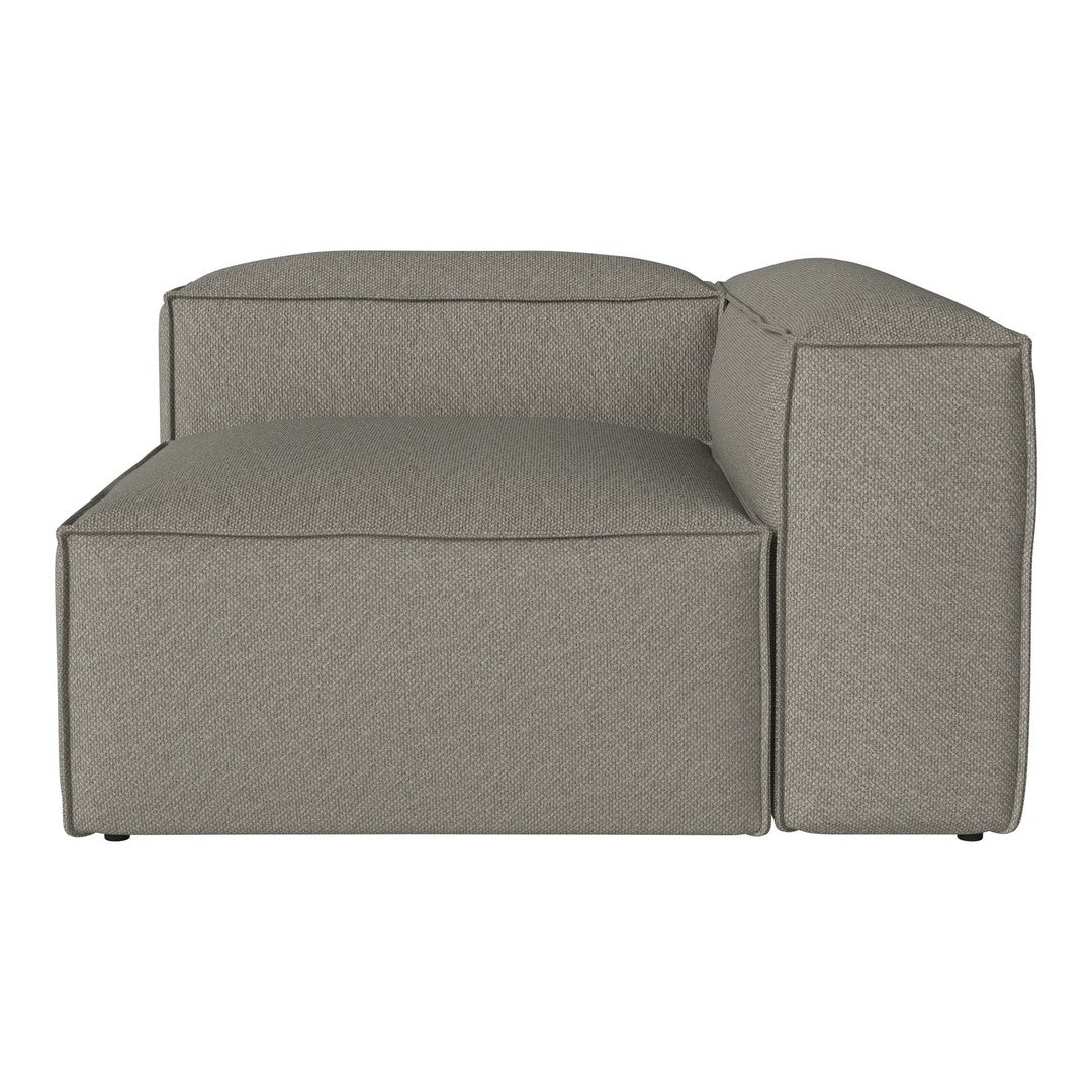 Grey sectional sofa with a textured fabric finish and clean, modern lines. Perfect for contemporary living spaces.