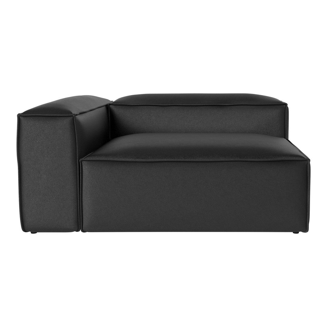 Black sectional sofa with a minimalist design and smooth, sleek texture. Perfect for modern living spaces.