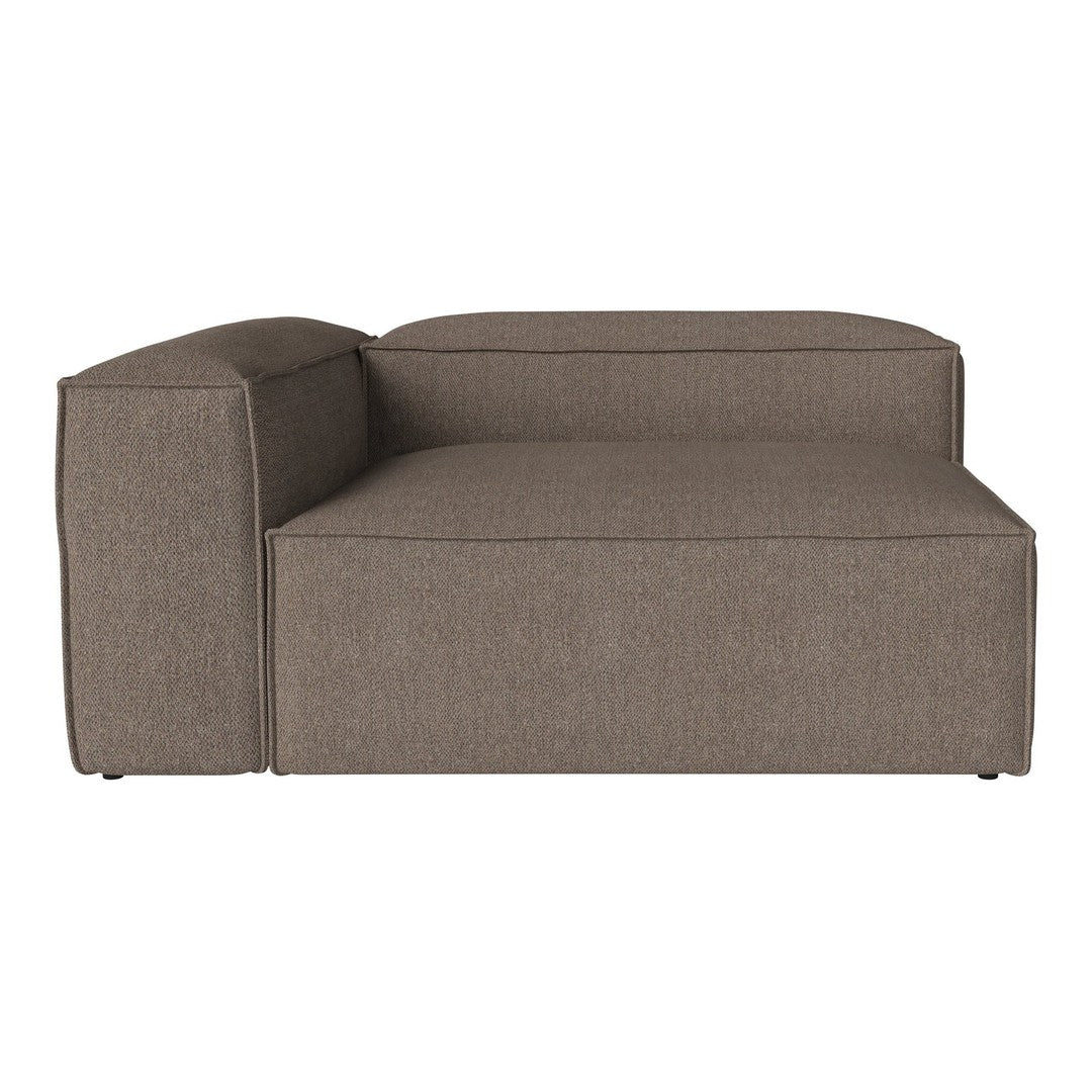 Brown textured fabric sectional sofa with a minimalist design and clean lines. Ideal for modern interiors.