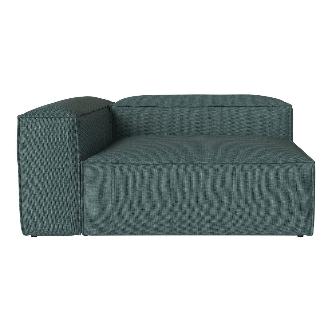 Teal sectional sofa with a textured fabric pattern, featuring a sleek, modern design and clean lines.