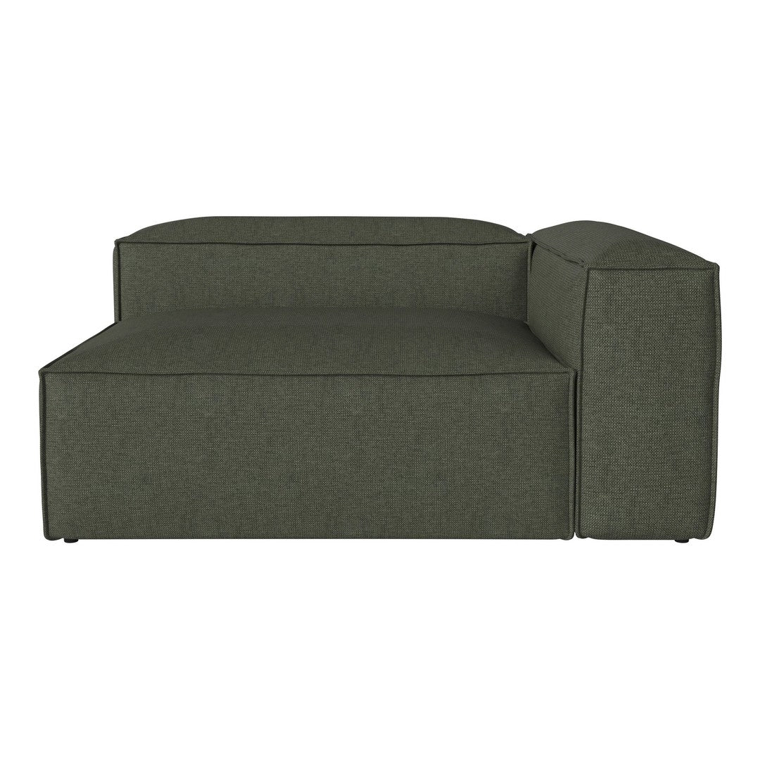 Dark green modern sofa with clean lines and minimalist design, featuring a textured fabric pattern.