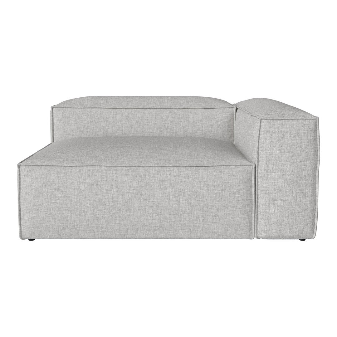 Light gray sectional sofa with a smooth texture and minimalist design, featuring straight lines and a modern look.