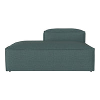 Teal upholstered chaise lounge with a smooth texture and modern design. Perfect for contemporary interiors.
