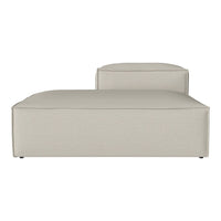 Beige modern chaise lounge with smooth upholstery and minimalist design. Perfect for contemporary decor.