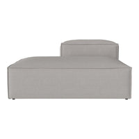 Modern gray sectional sofa with a sleek, minimalist design, featuring clean lines and soft, textured fabric.