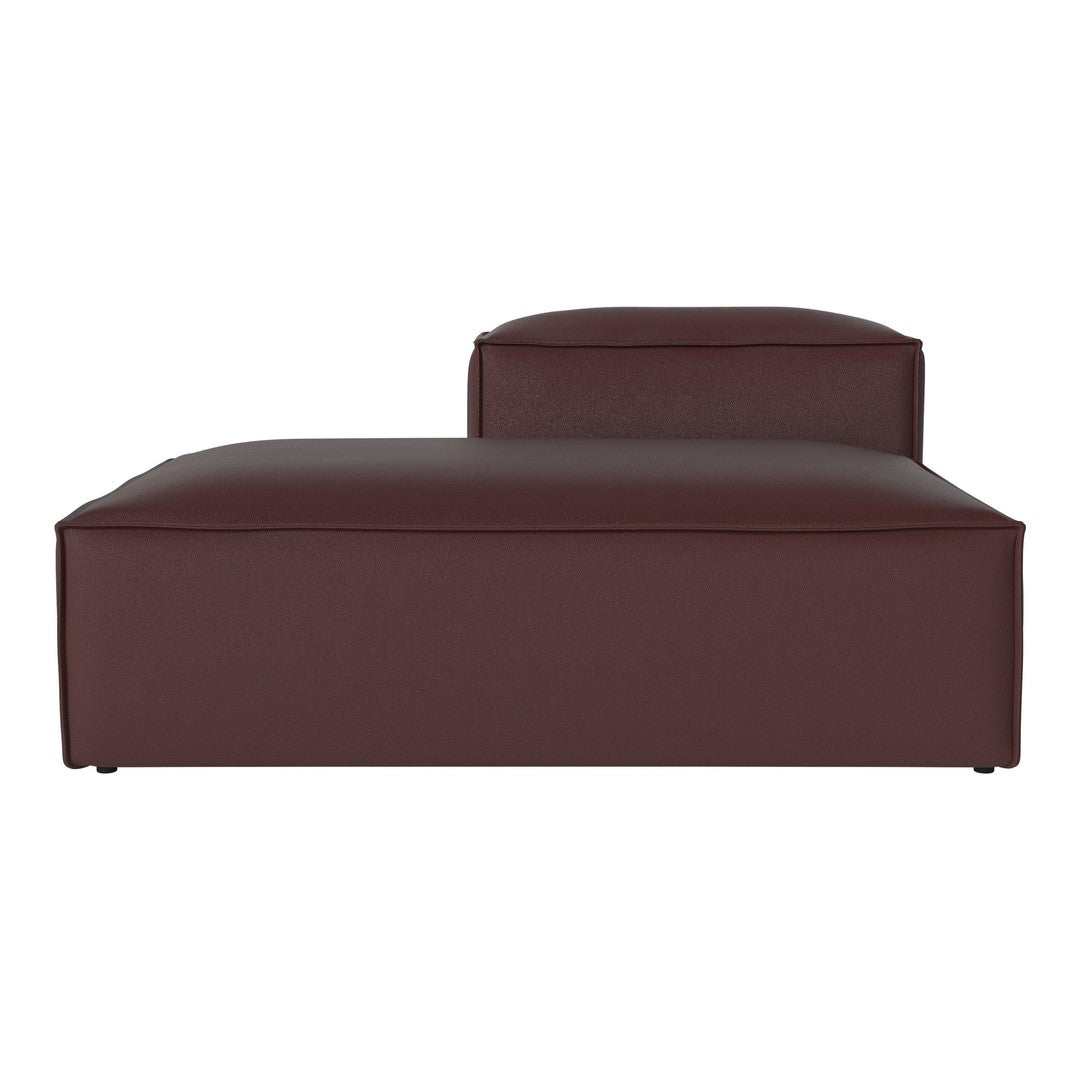 Brown leather lounge chair with a smooth, modern design and minimalist lines.