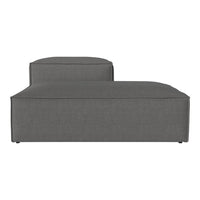 Gray fabric modular couch section with smooth, minimalist design and subtle seam detailing. Ideal for modern living spaces.