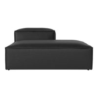 Solid black chaise lounge with a sleek, minimalist design and smooth fabric texture. Perfect for modern decor.