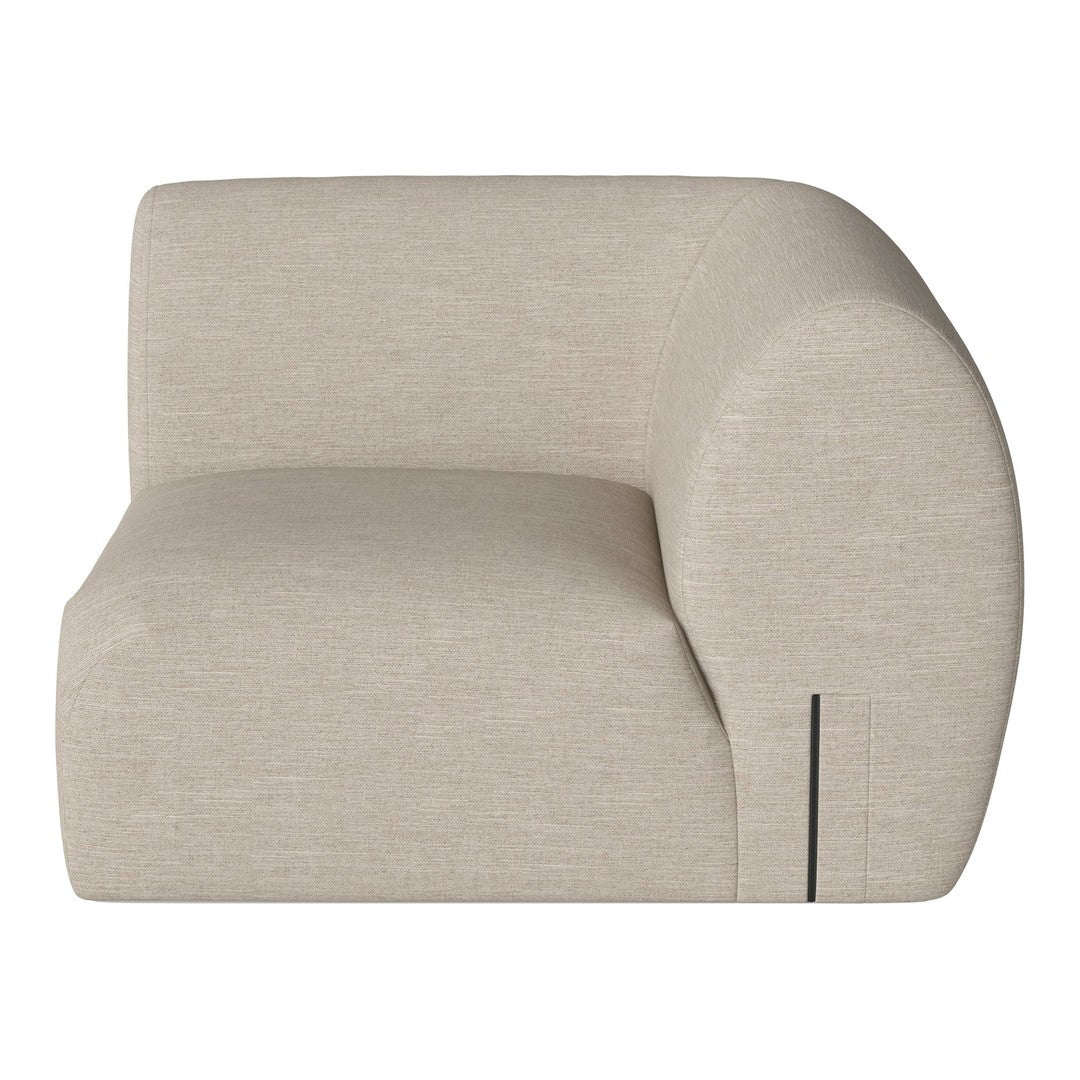 Beige textured fabric accent chair with a smooth, rounded design and subtle detailing in the seam.