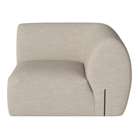 Beige textured fabric accent chair with a smooth, rounded design and subtle detailing in the seam.