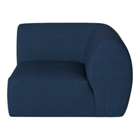 Dark navy blue textured upholstery with curved lines and a minimalist design.
