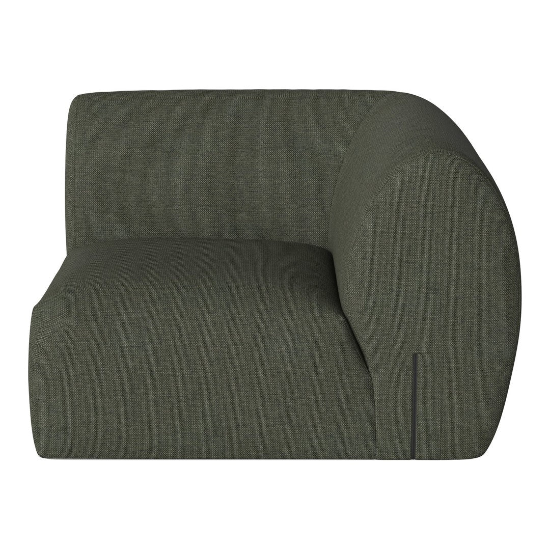 Olive green textured sofa with a rounded design, perfect for modern and cozy interiors.