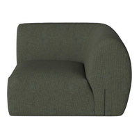Olive green textured sofa with a rounded design, perfect for modern and cozy interiors.
