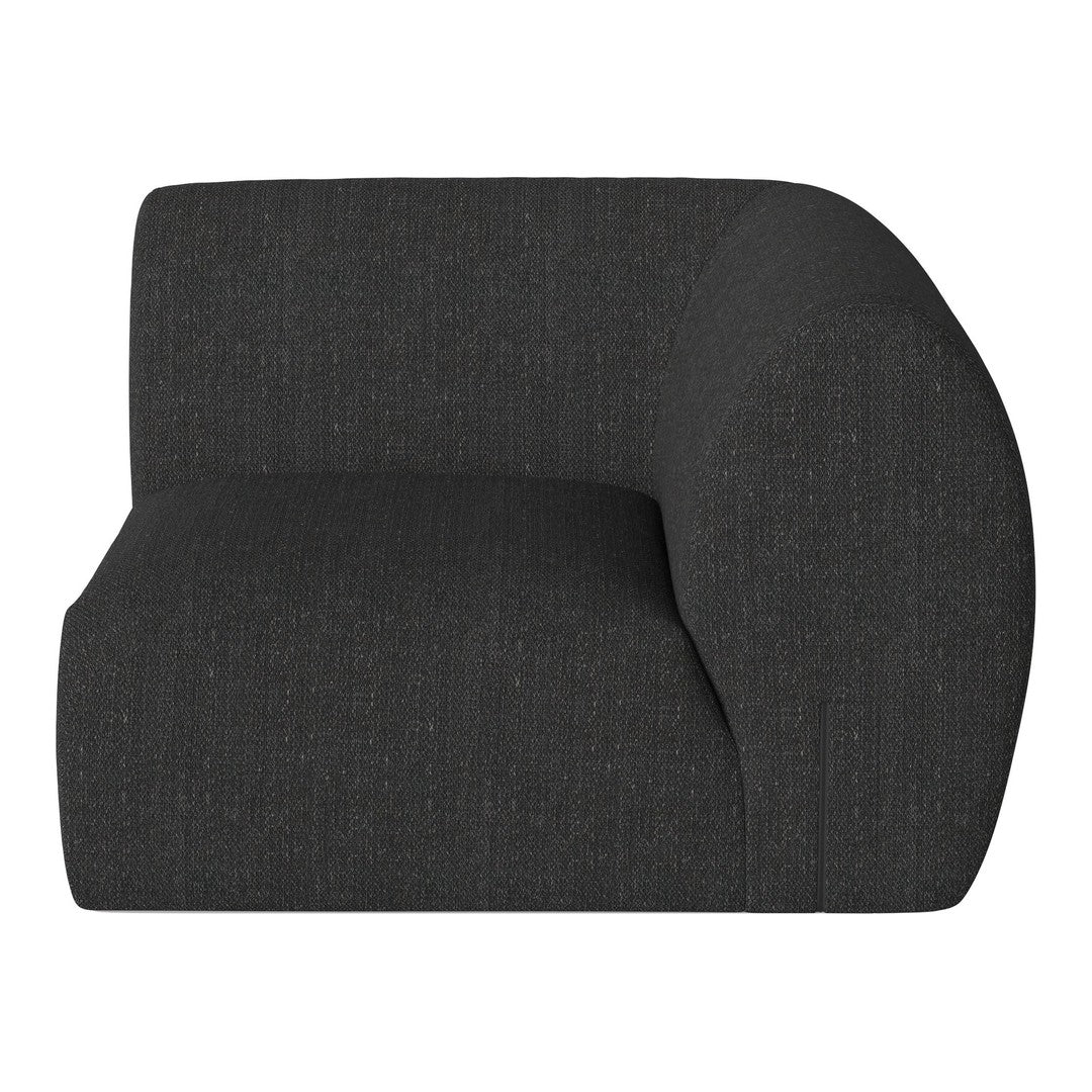 Textured dark gray couch with a modern, curved design. Perfect for contemporary living spaces.