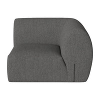 Gray upholstered chair with a sleek, curved design and a textured fabric pattern. Ideal for modern interiors.