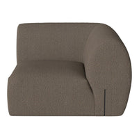 Curved, modern sofa in a warm taupe color with subtle texture and single accent seam detail. Perfect for contemporary decor.