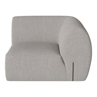 Elegant curved sofa in a soft gray fabric with subtle textured pattern, perfect for modern home decor.