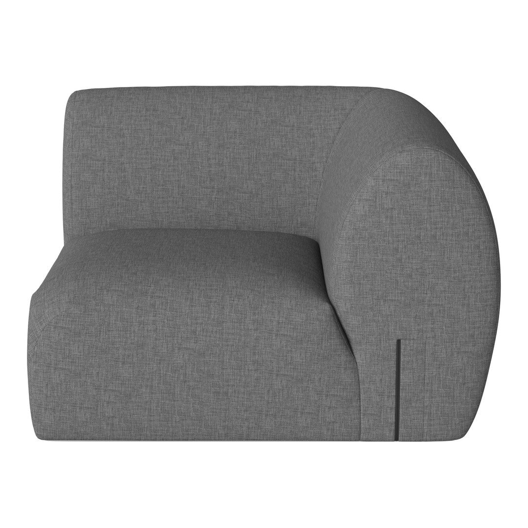 Gray upholstered lounge chair with a smooth, curved shape and subtle textured pattern. Perfect for modern interiors.