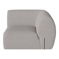 Light gray fabric sofa section with smooth curves and minimalistic design, perfect for modern decor.