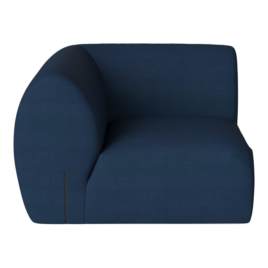 Navy blue upholstered sofa with a smooth, minimalist design and subtle textured pattern. Perfect for modern interiors.