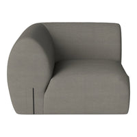 Gray upholstered armchair with smooth, minimalistic design and soft, rounded edges, perfect for modern decor.
