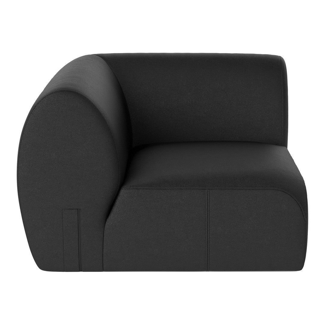 Black modern curved chair with a smooth finish and minimalist design. Ideal for contemporary home decor.