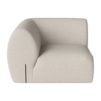 Light beige fabric sofa with a curved arm design, minimal and modern style. Simple, solid color, no patterns.