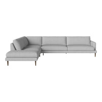 Light gray fabric sectional sofa with a minimalist design and sleek wooden legs. Perfect for modern living spaces.