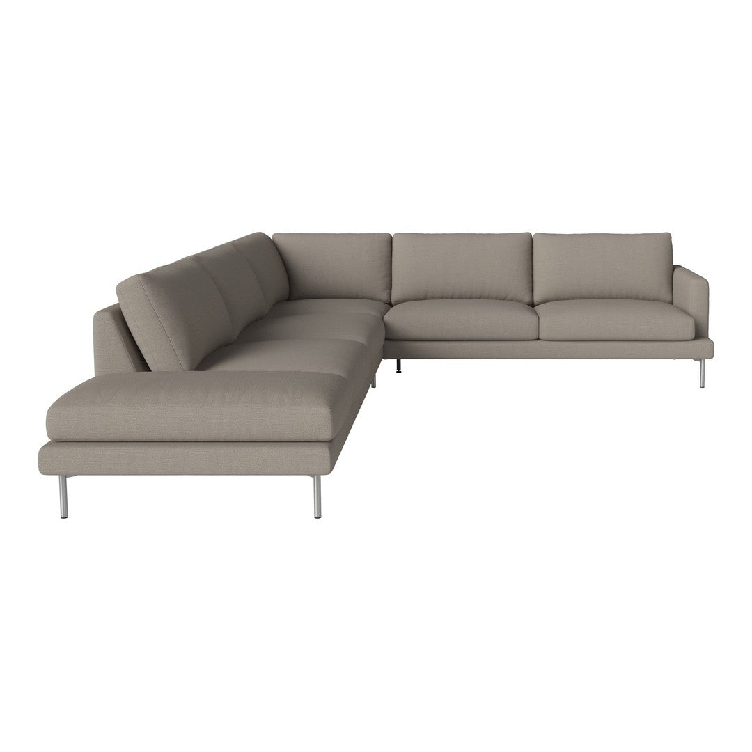 Light gray sectional sofa with soft fabric upholstery and clean, modern lines. Stylish and versatile for any living space.