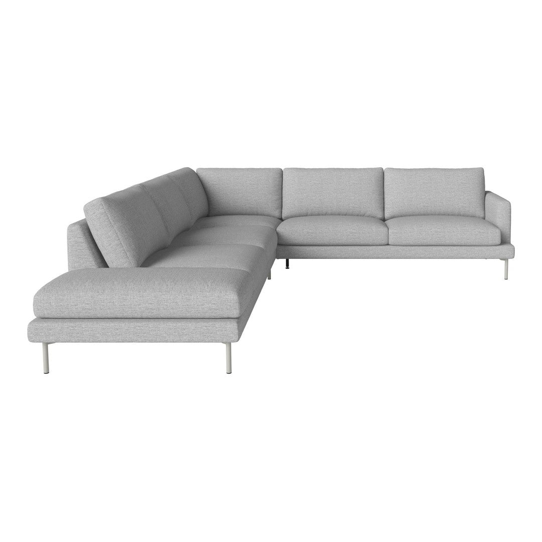 Gray sectional sofa with clean lines and a modern design, featuring a soft fabric texture and minimalist style.
