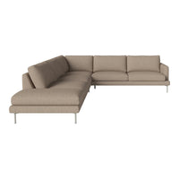 Beige sectional sofa with a modern, minimal design and clean lines, featuring a soft fabric texture.