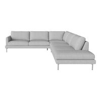 Light gray modern sectional sofa with clean lines and plush cushions, featuring a minimalist design and subtle texture.