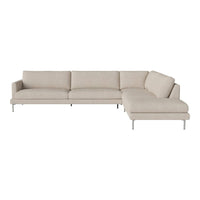 Light beige sectional sofa with a sleek, modern design and smooth fabric upholstery. Simple lines and subtle elegance.
