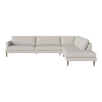 Modern light gray sectional sofa with clean lines and subtle textured fabric pattern, perfect for contemporary decor.