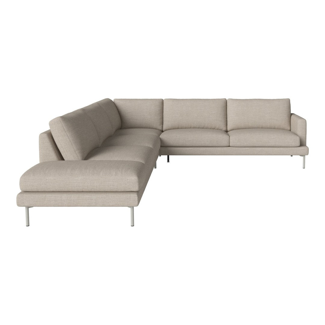 Light beige sectional sofa with a clean, modern design and smooth fabric texture. Perfect for contemporary living spaces.