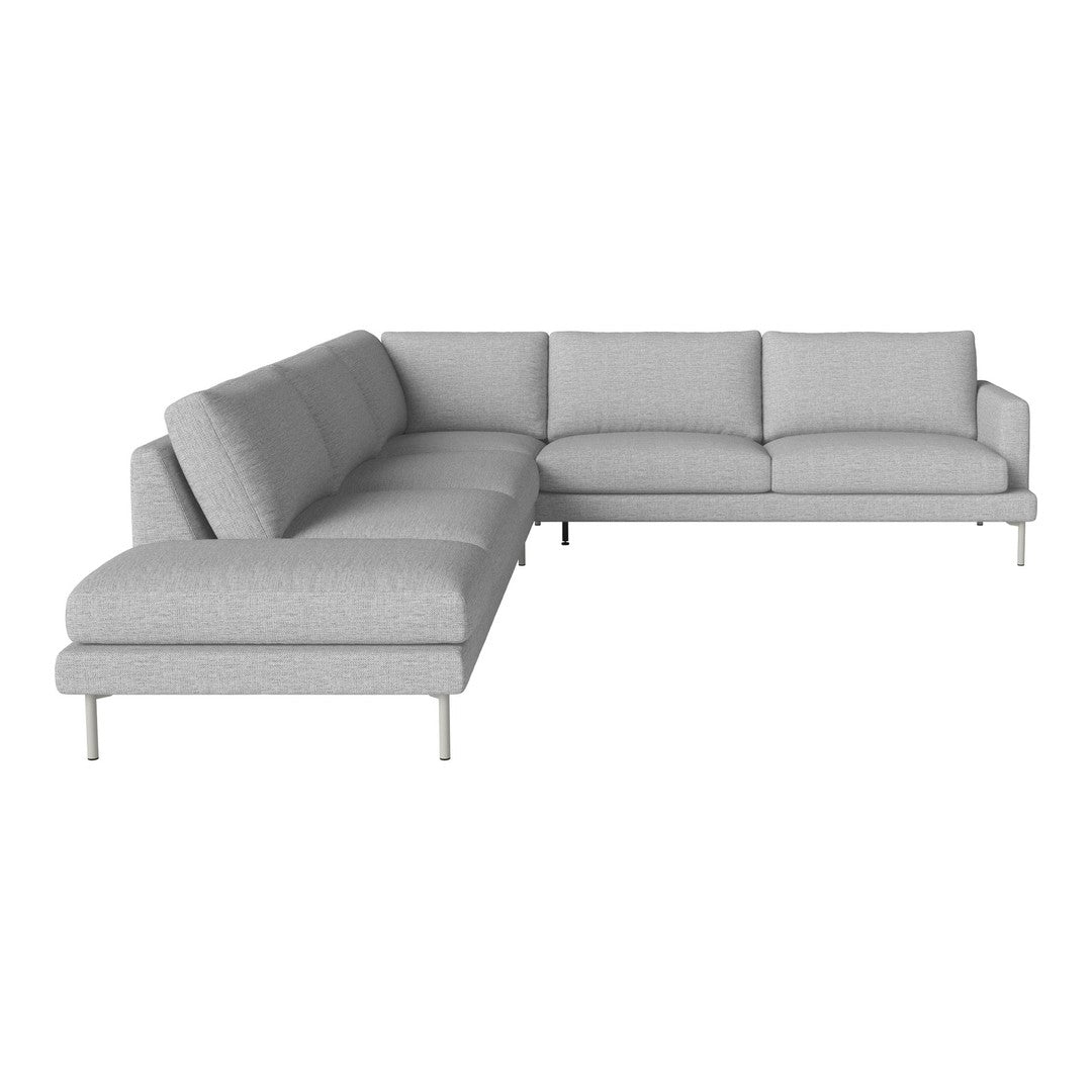 Light gray sectional sofa with a sleek, minimalist design and simple, solid color fabric. Perfect for modern interiors.