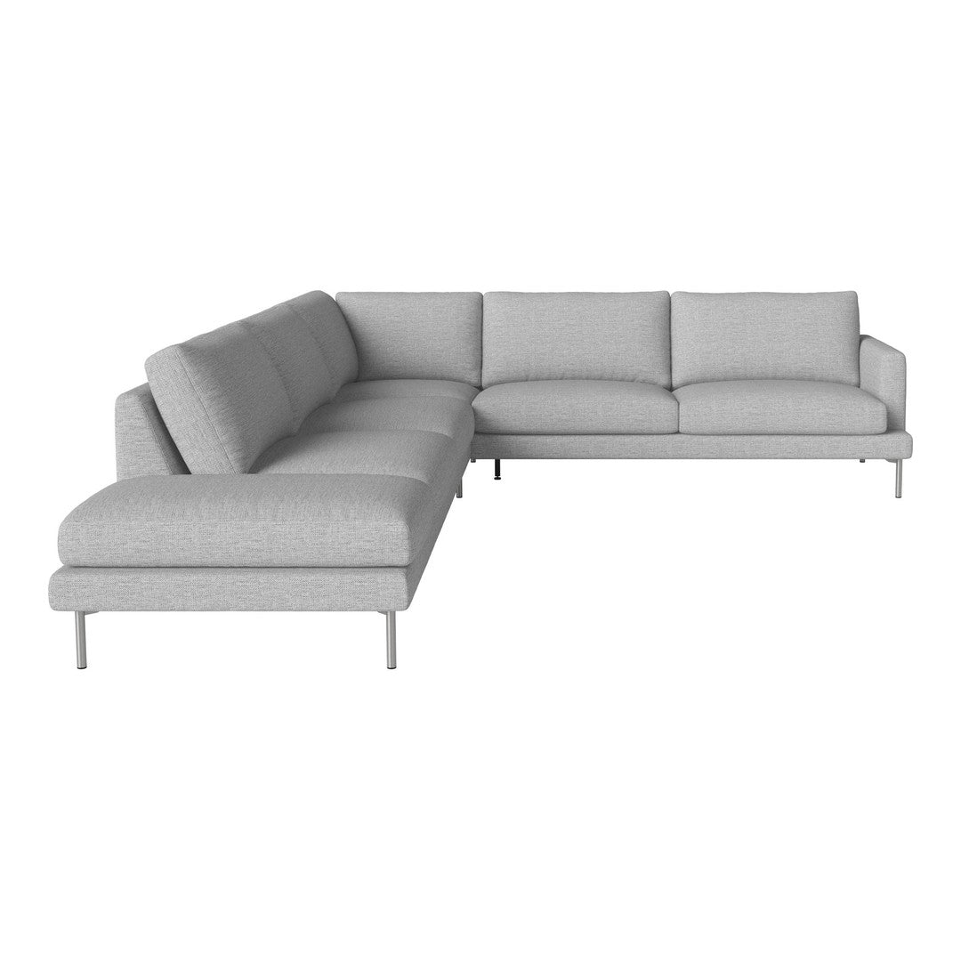 Light gray sectional sofa with a smooth, modern design and subtle texture on upholstery. Ideal for contemporary spaces.