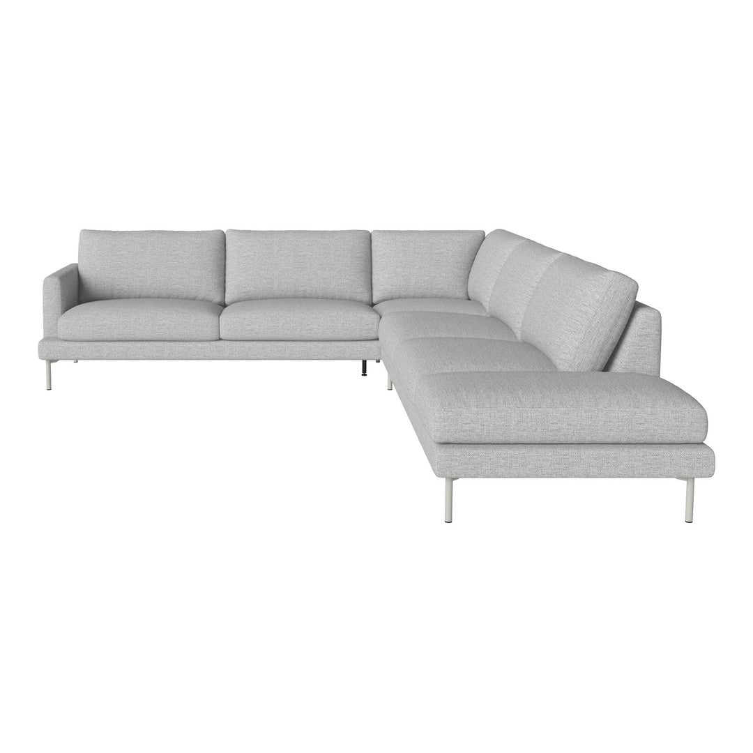 Light gray sectional sofa with a modern, minimalist design and smooth fabric texture. Perfect for contemporary living spaces.