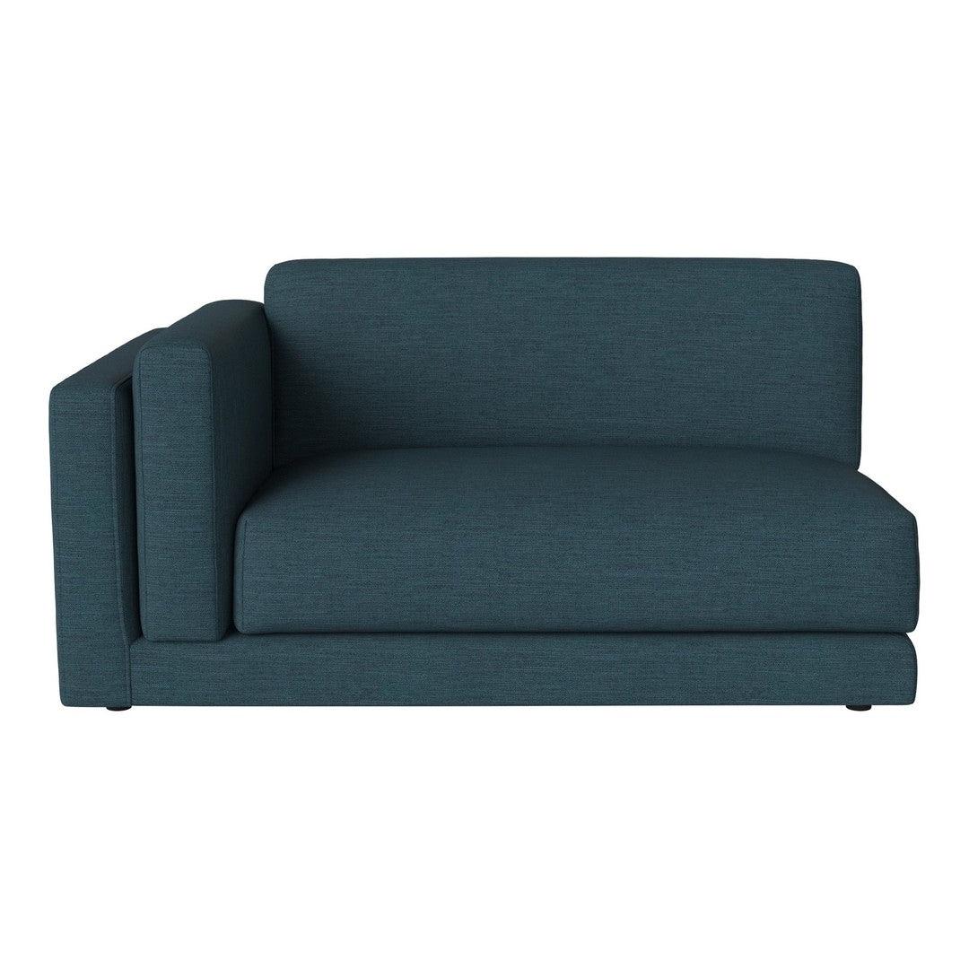 Teal upholstered sectional sofa with a smooth, textured fabric and clean, modern design. Perfect for contemporary spaces.