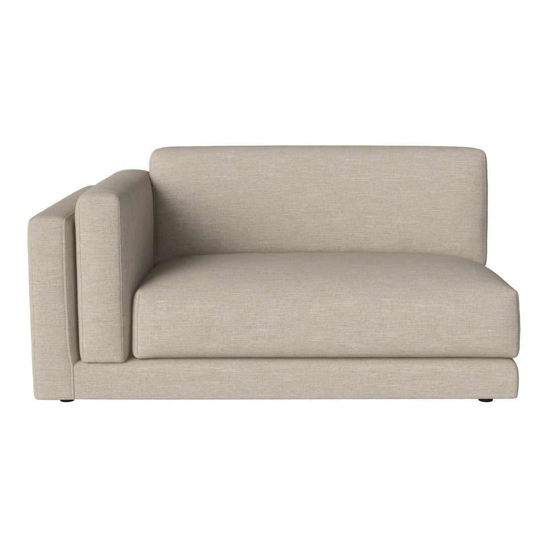 "Beige fabric sectional sofa with clean lines and minimalistic design."
