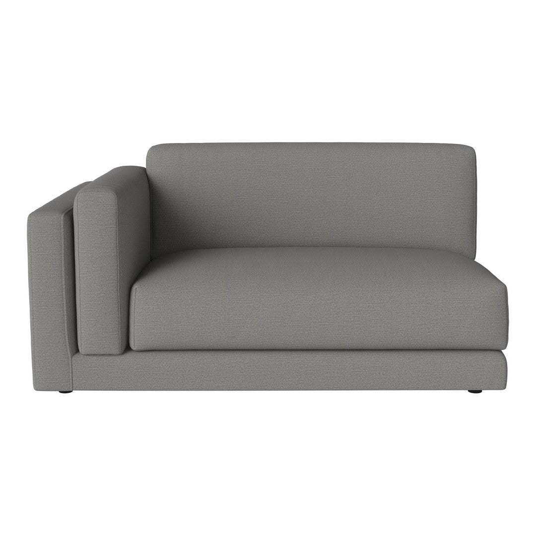 Gray sectional sofa with a minimalist design and clean lines, perfect for modern living spaces.