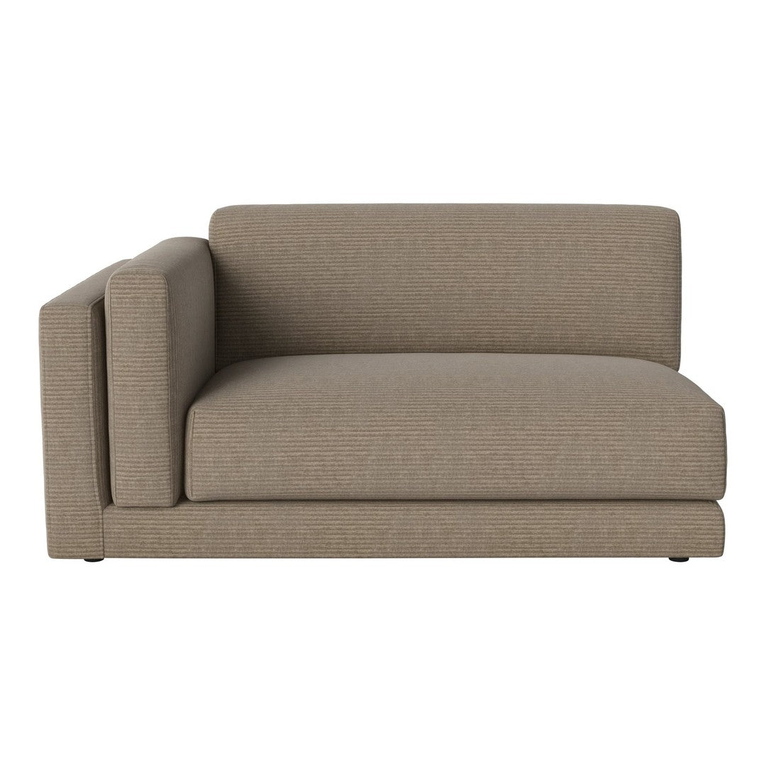 "Modern beige sectional sofa with a textured, woven fabric and clean lines, perfect for contemporary living spaces."