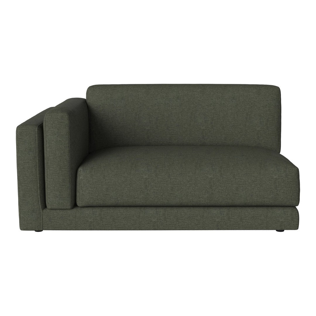 Olive green fabric sectional sofa with clean lines and a subtle texture, perfect for modern living spaces.