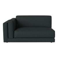 Dark gray upholstered sectional sofa with a clean, modern design and textured fabric. Ideal for contemporary living spaces.
